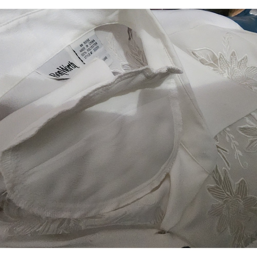 Vintage White Blouse LP Laser Cut Floral Old Money Preppy Office Secretary L/S - Picture 6 of 10